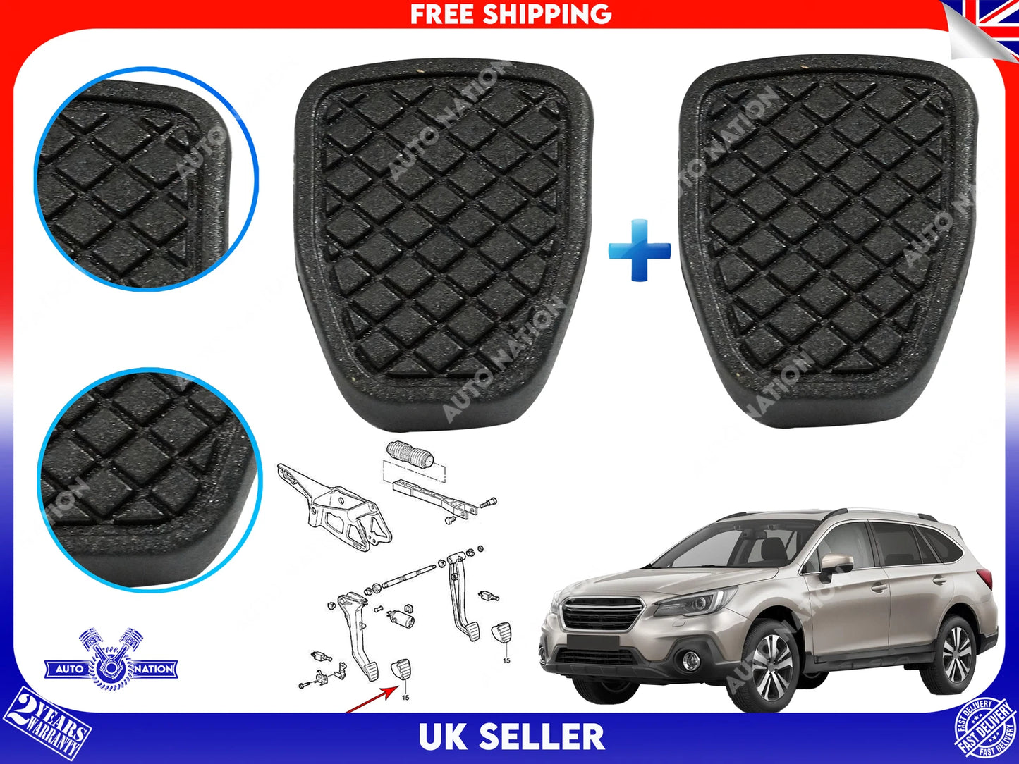 Motoviano 2x Brake & Clutch Pedal Pad Rubber for Subaru Impreza, Forester, Outback