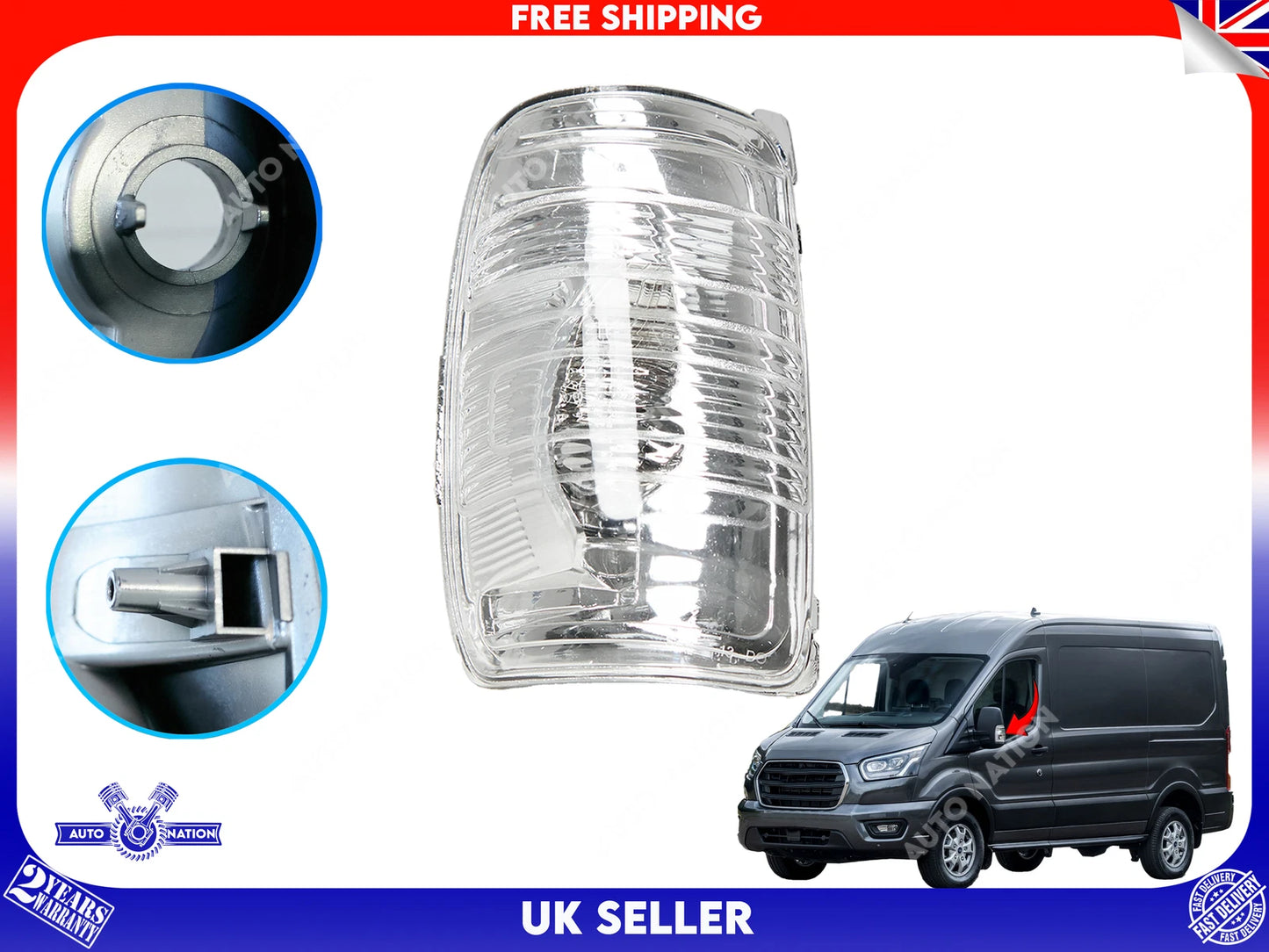 Motoviano Left Wing Mirror Indicator Clear Lens for Ford Transit MK8 (2014-Onwards)