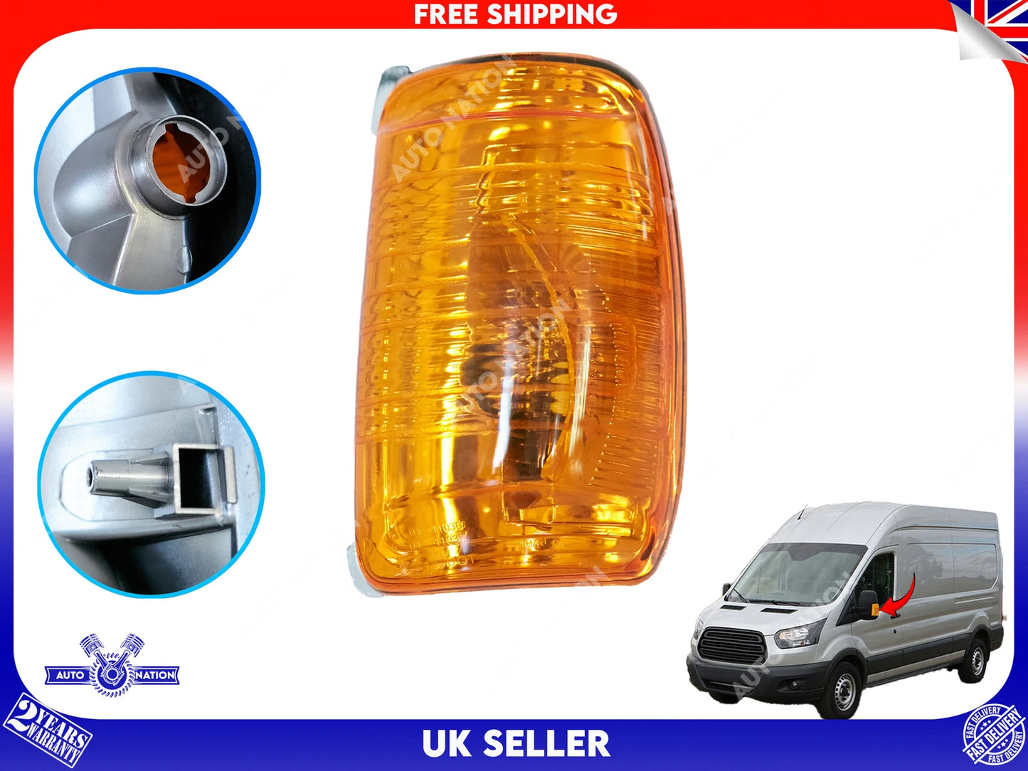 Motoviano Left Wing Mirror Indicator Amber Lens for Ford Transit MK8 (2014-Onwards)