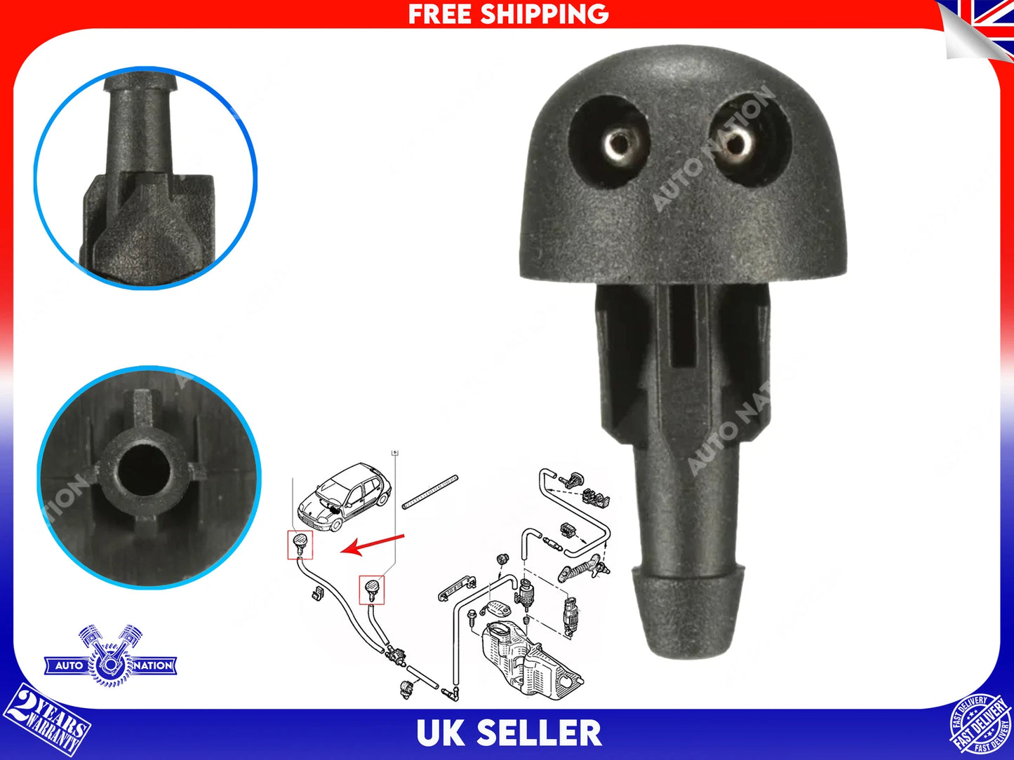 Motoviano Renault Clio MK2 Front Windscreen Washer Nozzle Water Spray Jet (1998-2012)