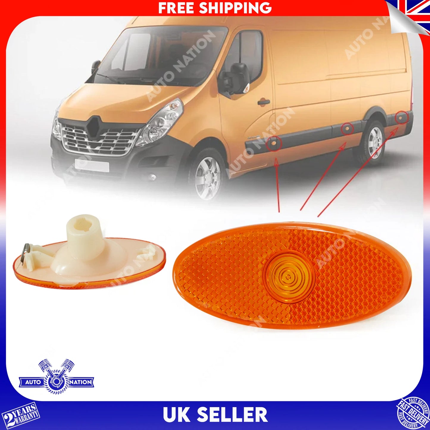 Motoviano 3x Side Door Marker Lamp Assembly for Renault Master & Vauxhall Movano B (2010-Onwards)