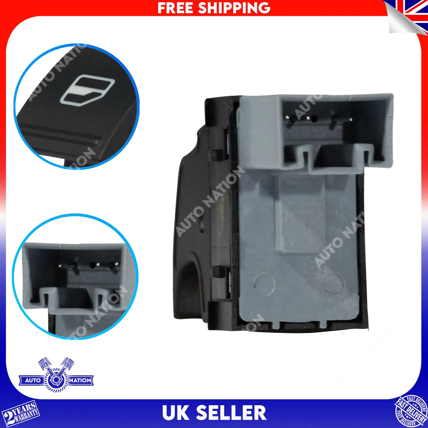 Motoviano Electric Power Window Switch Single Button for VW Golf, Passat, Caddy & Skoda