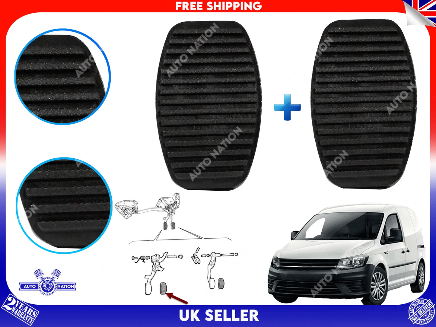Motoviano 2x Brake & Clutch Pedal Pad Rubber for Fiat Doblo, Punto, Palio, Fiorino, Lancia