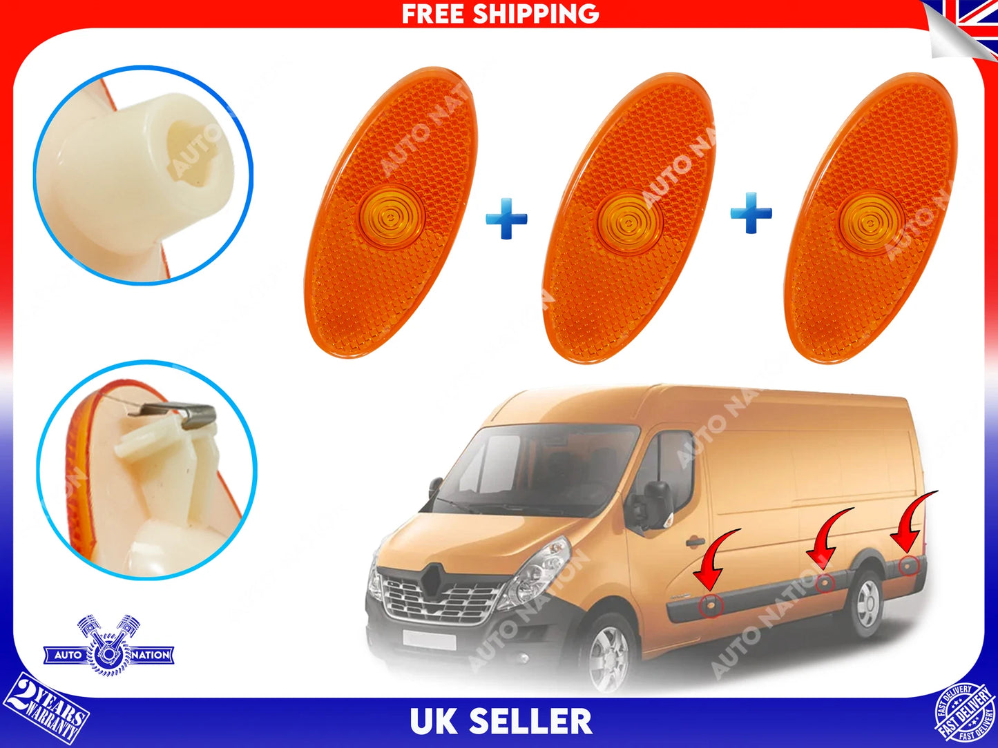 Motoviano 3x Side Door Marker Lamp Assembly for Renault Master & Vauxhall Movano B (2010-Onwards)