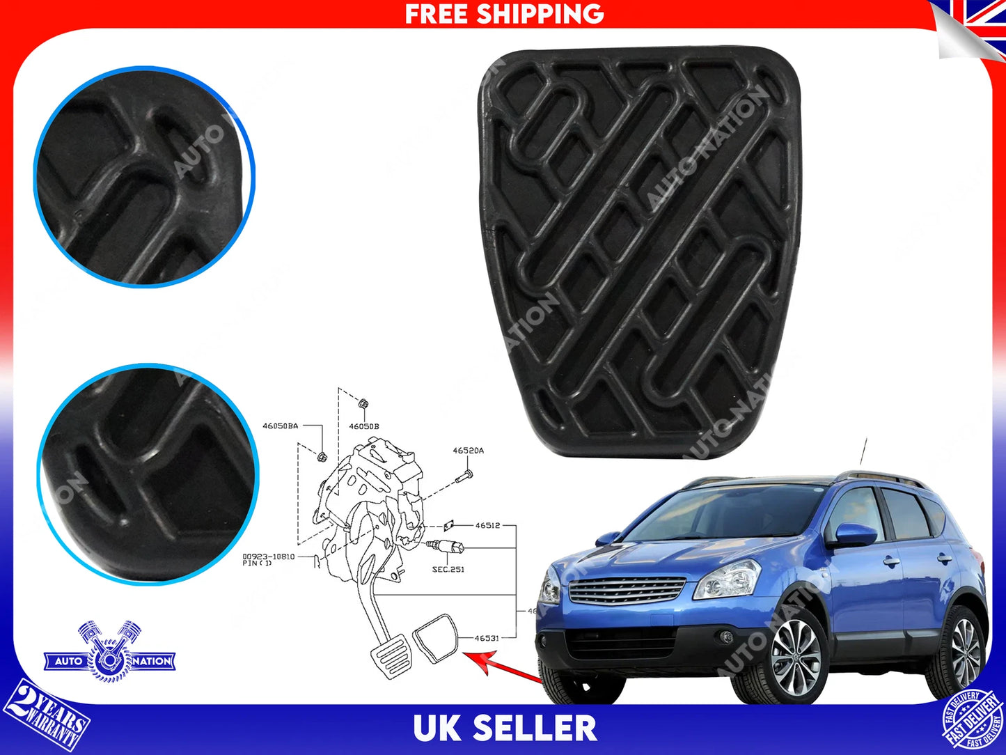Motoviano 1x Brake & Clutch Pedal Pad Rubber for Nissan Qashqai Manual (2007-2015)