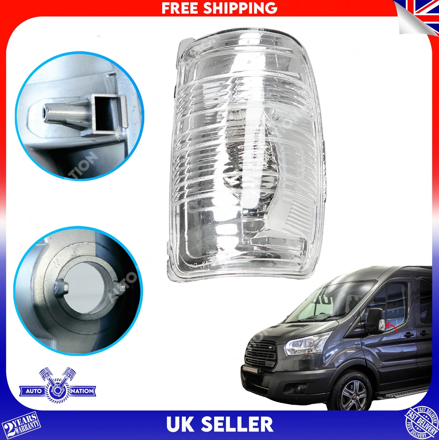 Motoviano Right Wing Mirror Indicator Clear Lens for Ford Transit MK8 (2014-Onwards)