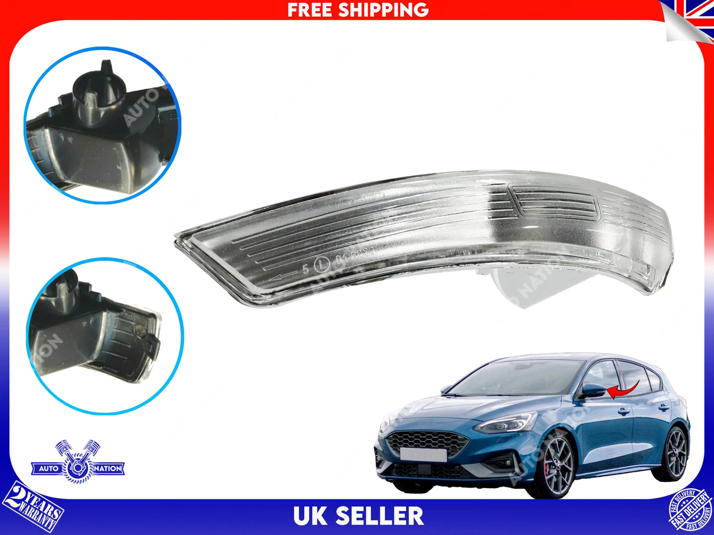 Motoviano Right Wing Mirror Indicator Clear Lens for Ford Focus & Mondeo
