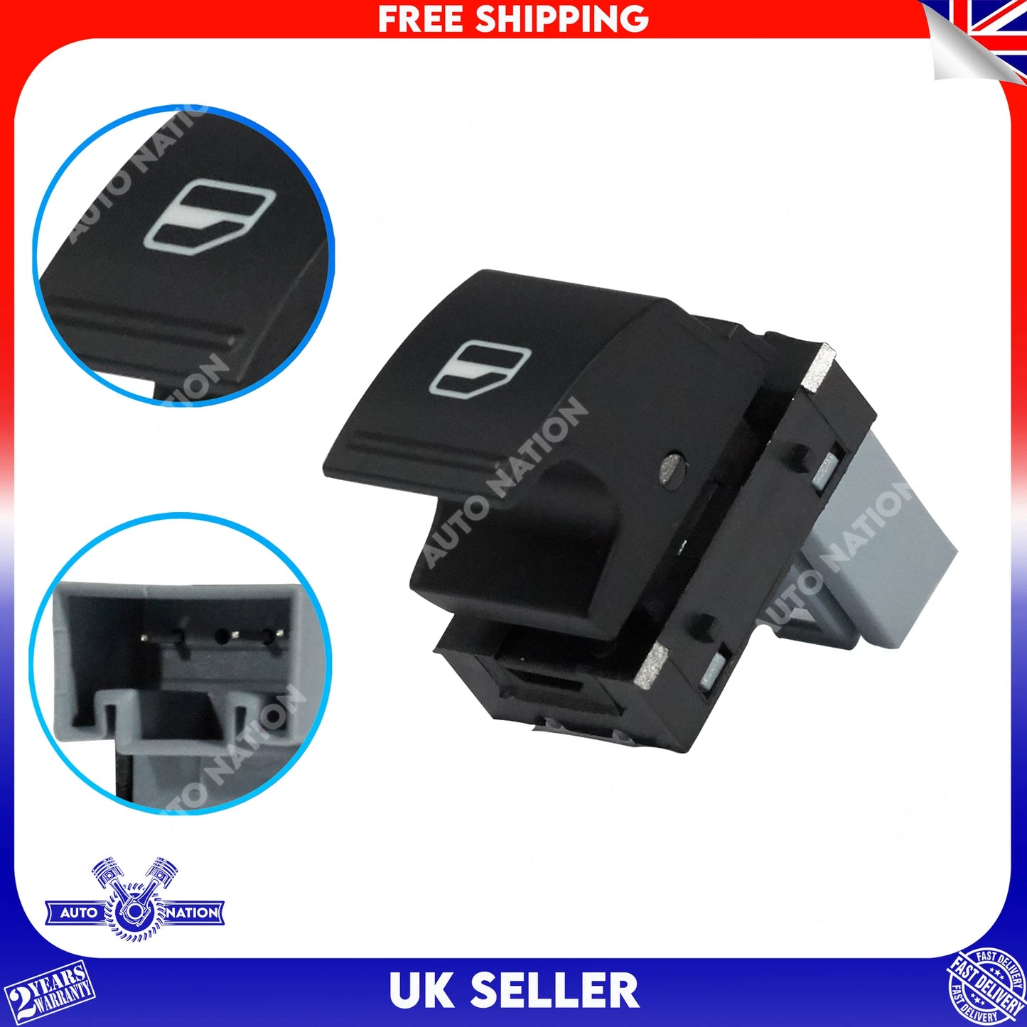 Motoviano Electric Power Window Switch Single Button for VW Golf, Passat, Caddy & Skoda