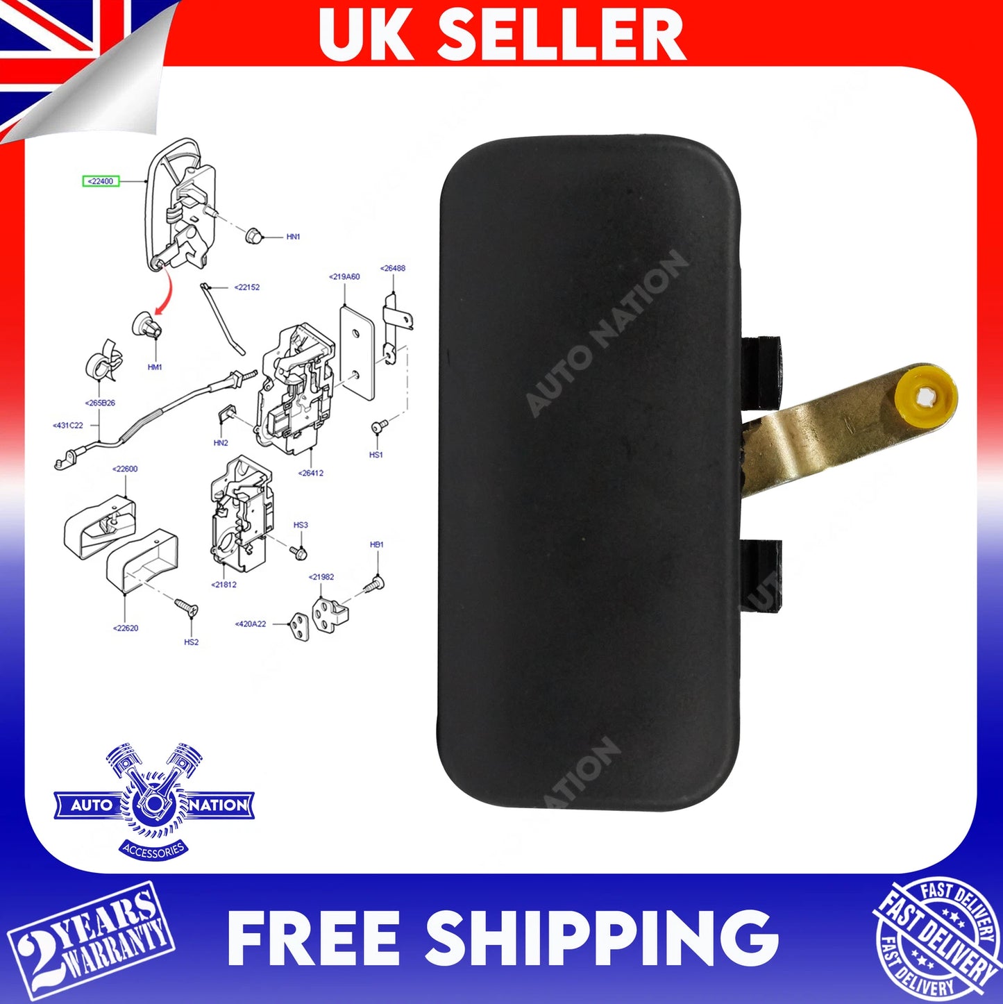 Motoviano Front Right Outer Door Handle for Ford Transit MK6 & MK7 (2000-2014)