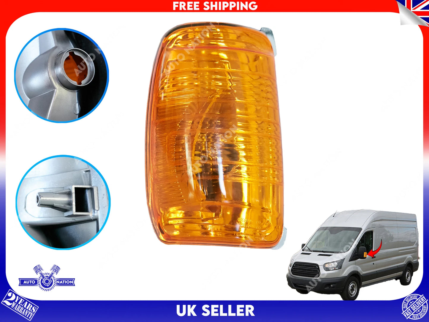 Motoviano Right Wing Mirror Indicator Amber Lens for Ford Transit MK8 (2014-Onwards)