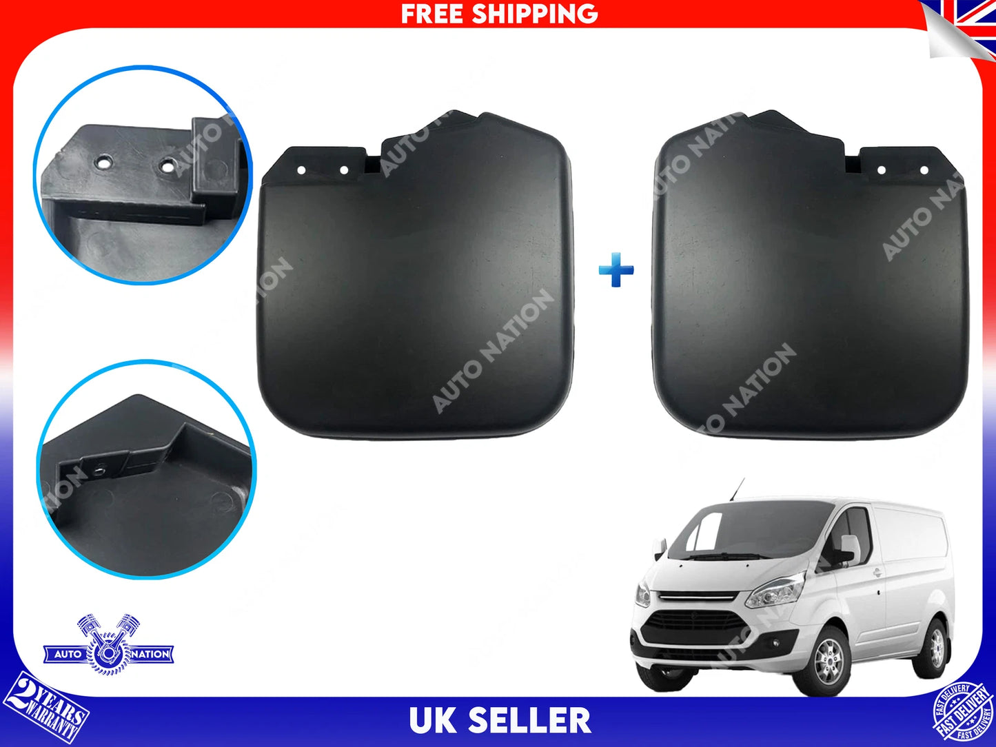 Motoviano Ford Transit Custom Front Mudflaps Guard Pair Left and Right (2012-Onwards)