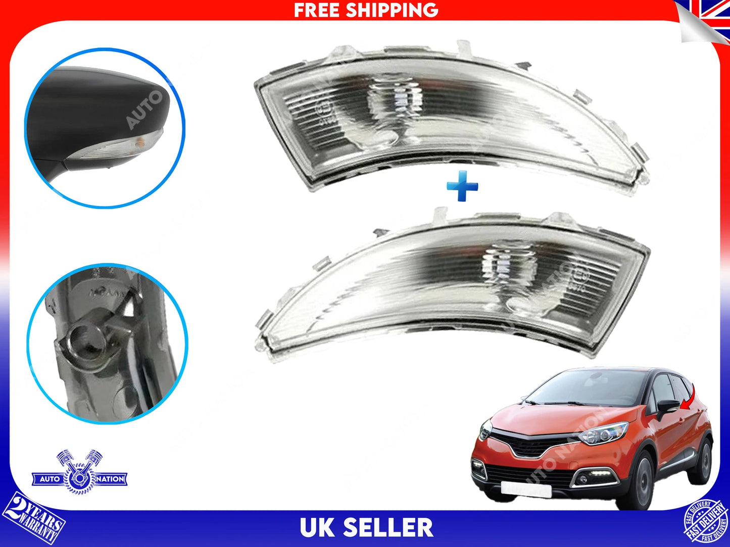 Motoviano Renault Clio MK4 Captur Wing Mirror Indicator Lamp Left & Right Set (2012-Onwards)