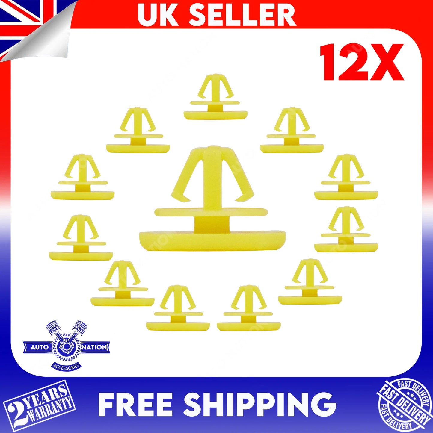 Motoviano 12x Front Wheel Arch Trim Clips for Ford Transit & Tourneo Connect (2002-2013)