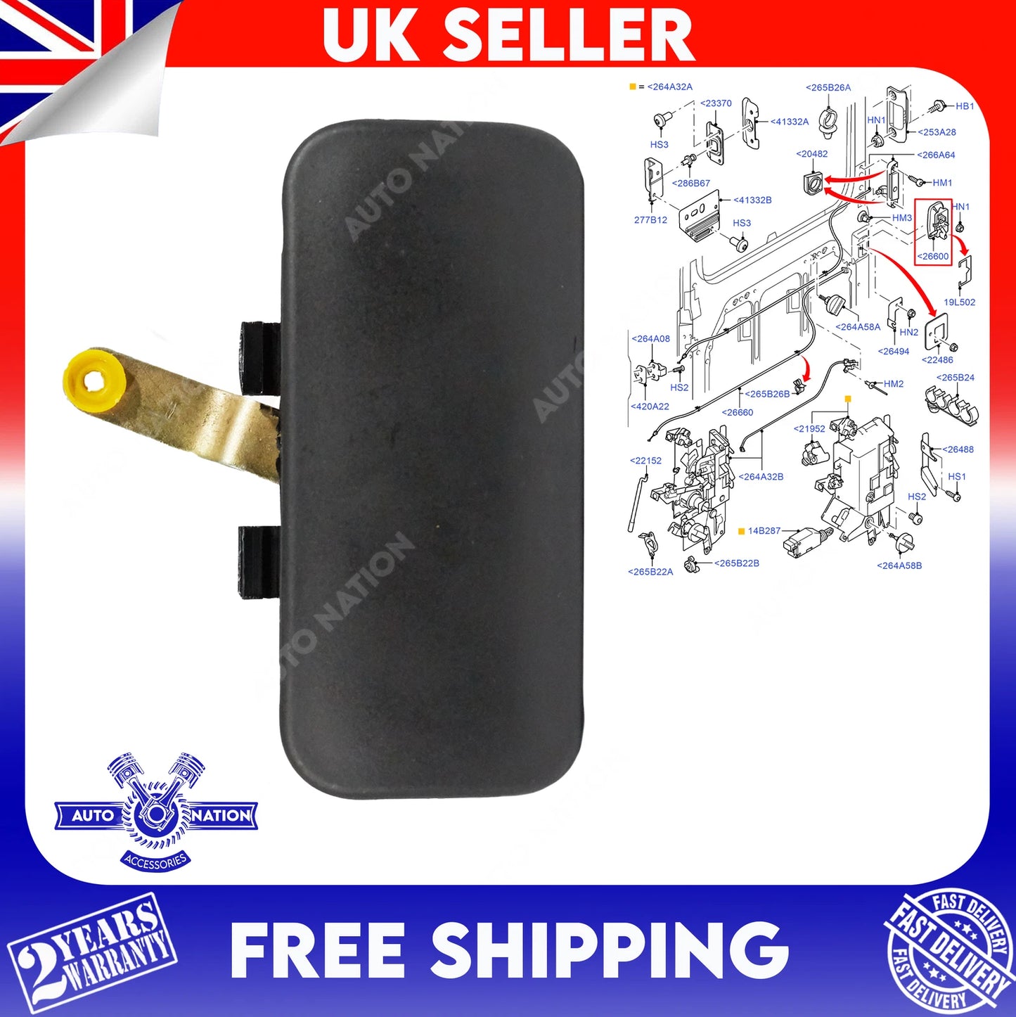 Motoviano Front Left Outer Door Handle for Ford Transit MK6 & MK7 (2000-2014)