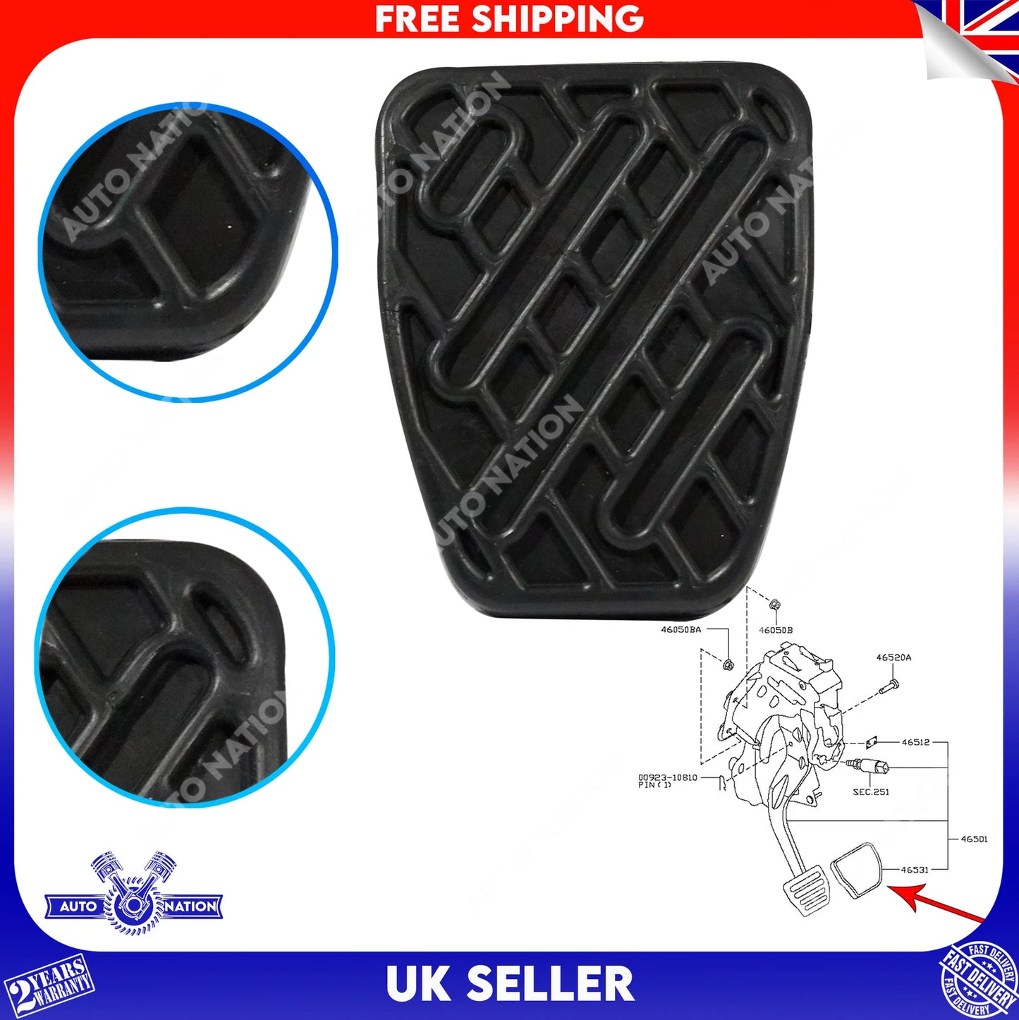 Motoviano 1x Brake & Clutch Pedal Pad Rubber for Nissan Qashqai Manual (2007-2015)