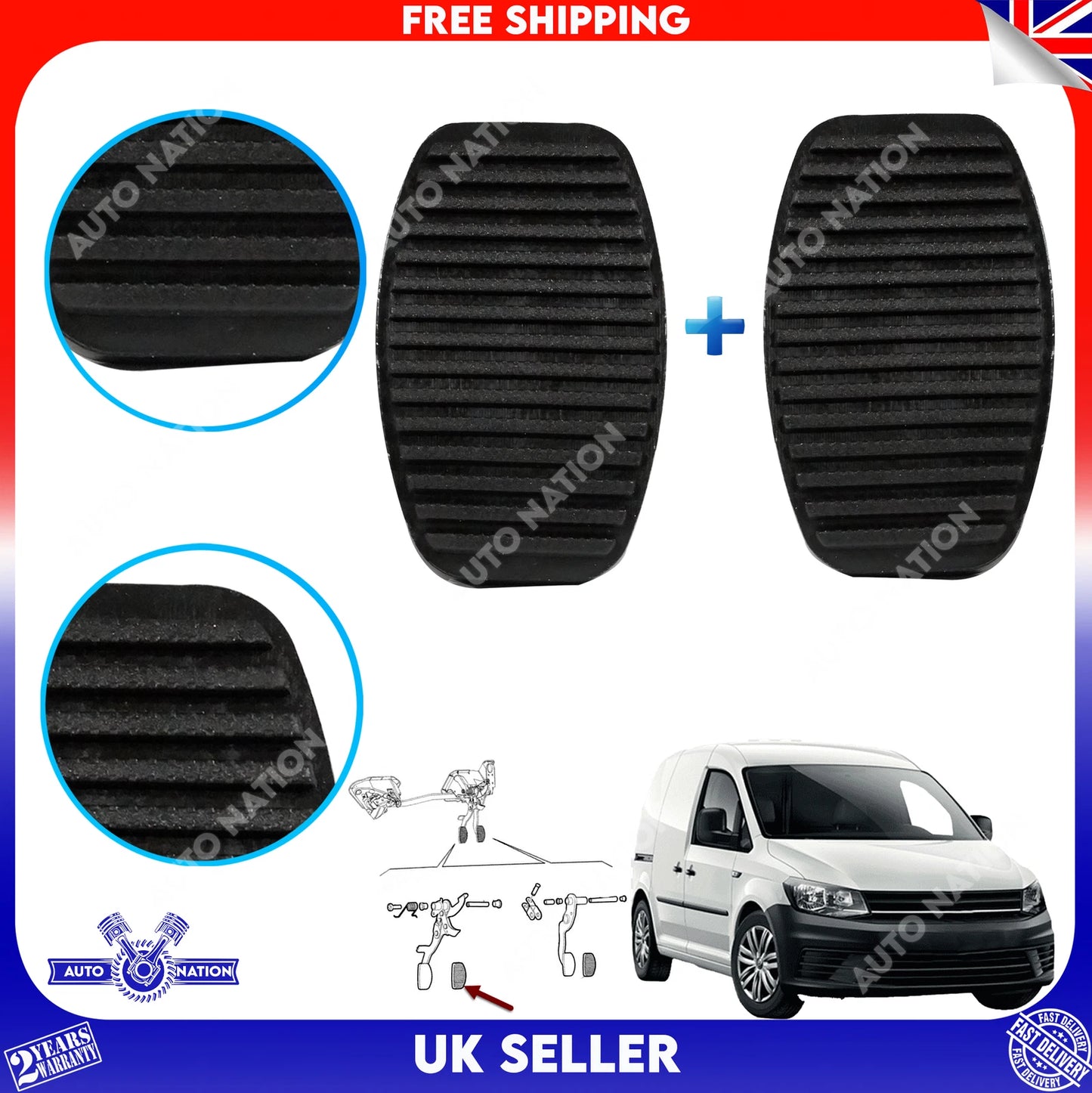 Motoviano 2x Brake & Clutch Pedal Pad Rubber for Fiat Doblo, Punto, Palio, Fiorino, Lancia