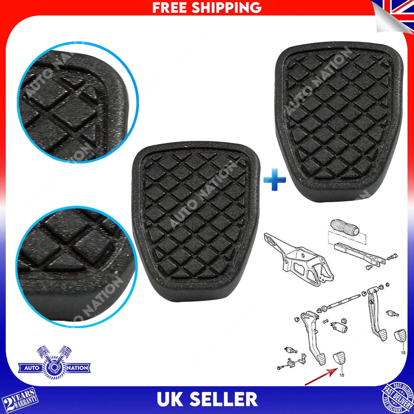 Motoviano 2x Brake & Clutch Pedal Pad Rubber for Subaru Impreza, Forester, Outback