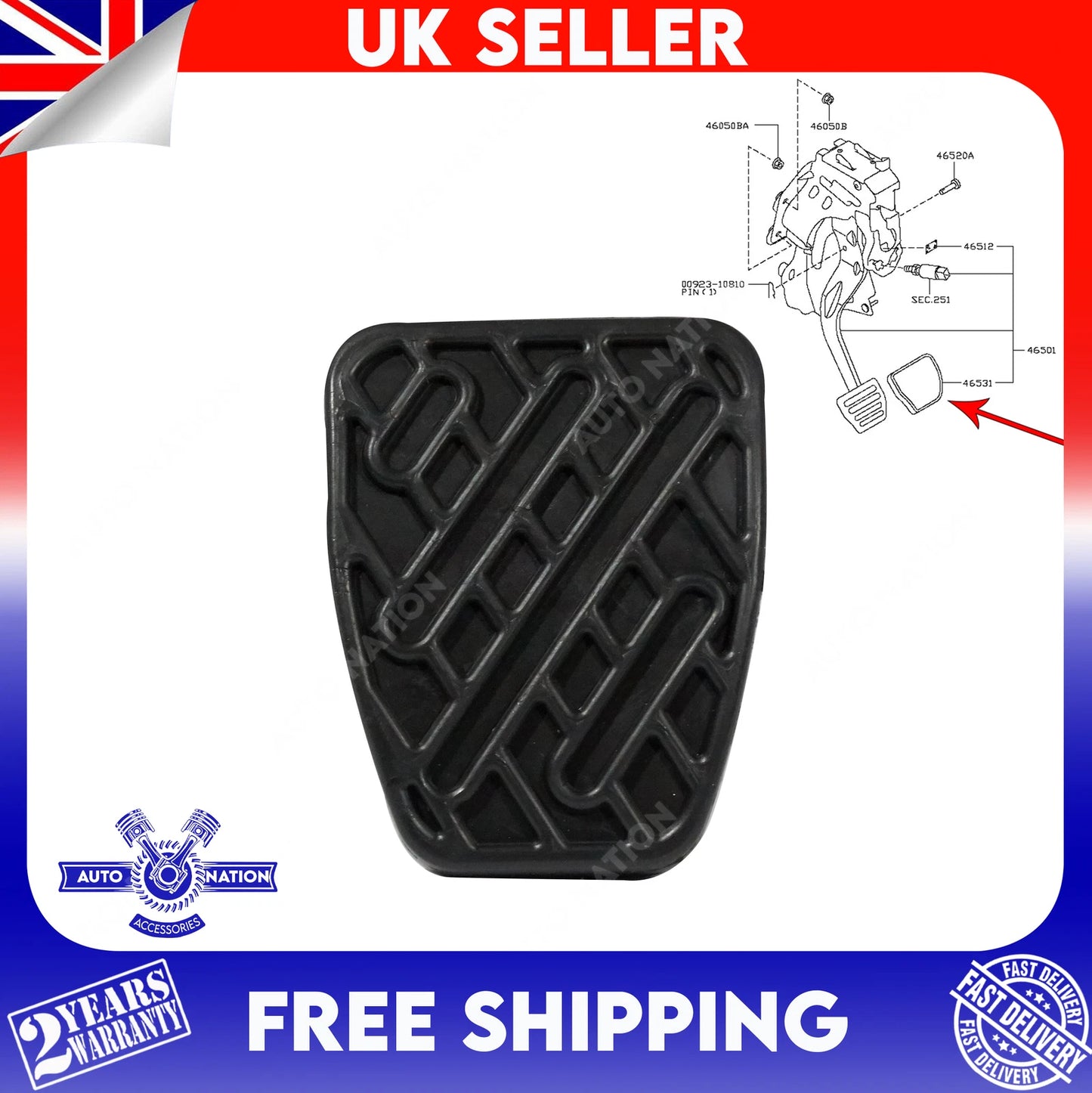Motoviano 1x Brake & Clutch Pedal Pad Rubber for Nissan Qashqai Manual (2007-2015)