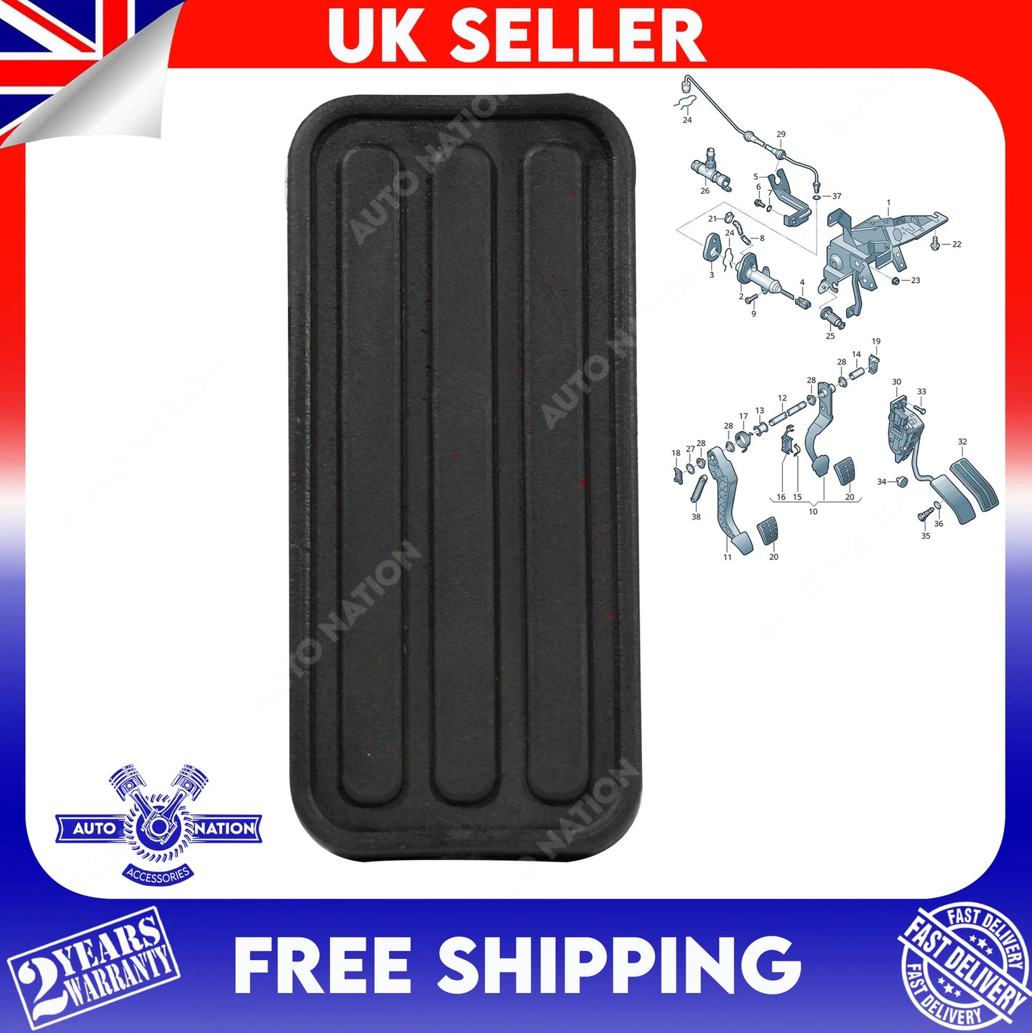 Motoviano VW Transporter T4 Golf MK2 MK3 & Audi Seat Gas Pedal Pad Accelerator Rubber (1979-2010)