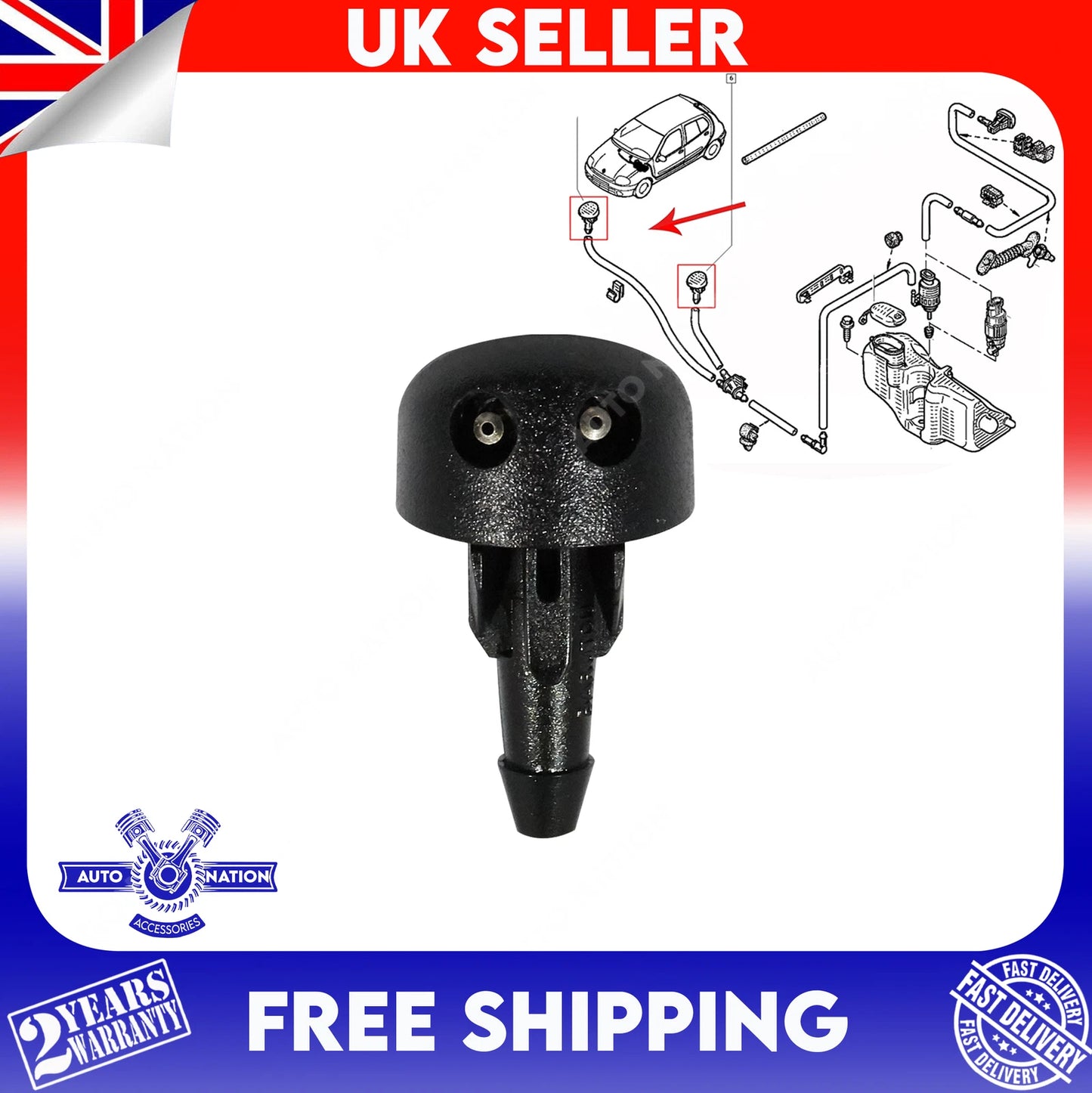 Motoviano Renault Clio MK2 Front Windscreen Washer Nozzle Water Spray Jet (1998-2012)