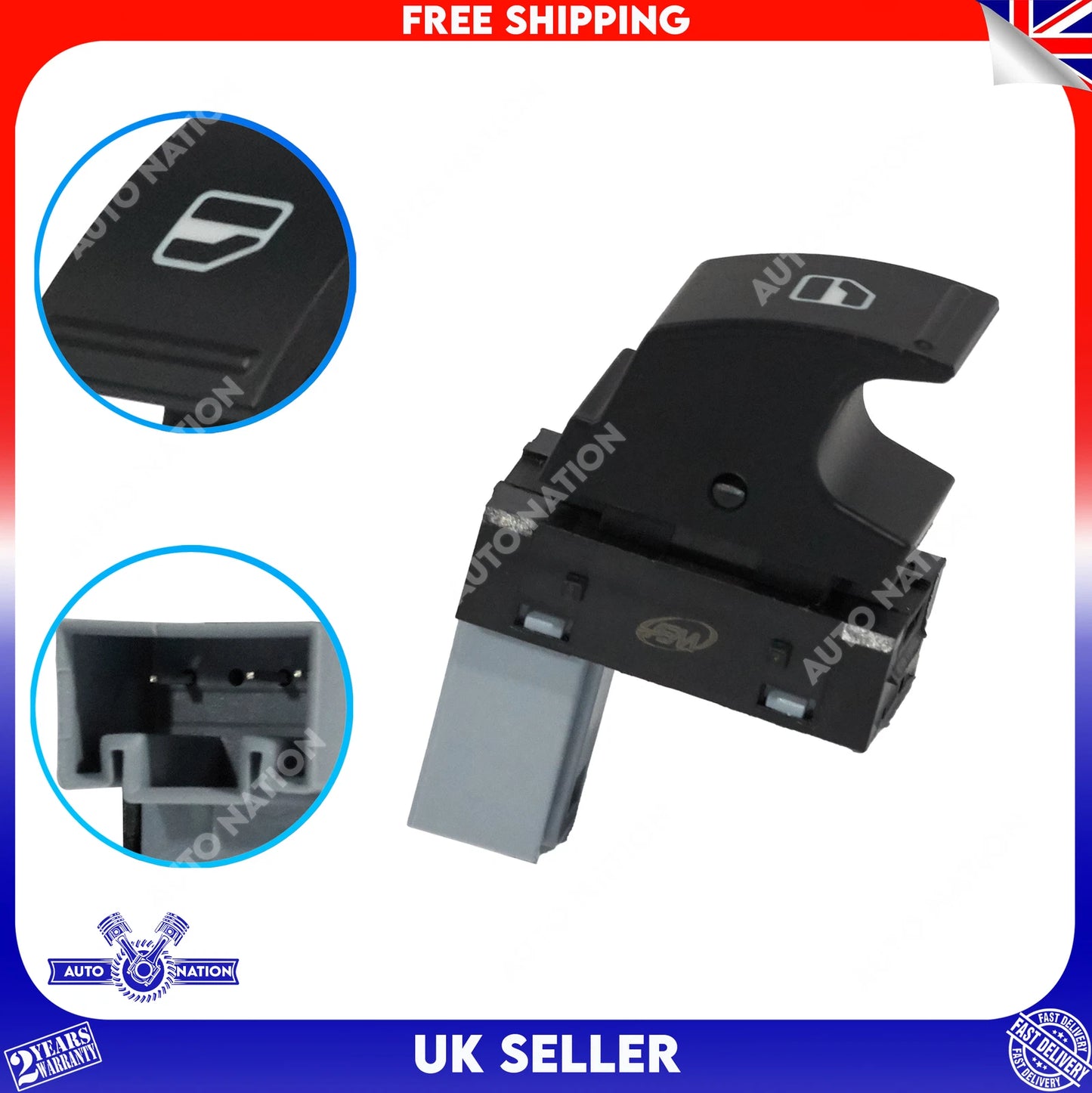 Motoviano Electric Power Window Switch Single Button for VW Golf, Passat, Caddy & Skoda
