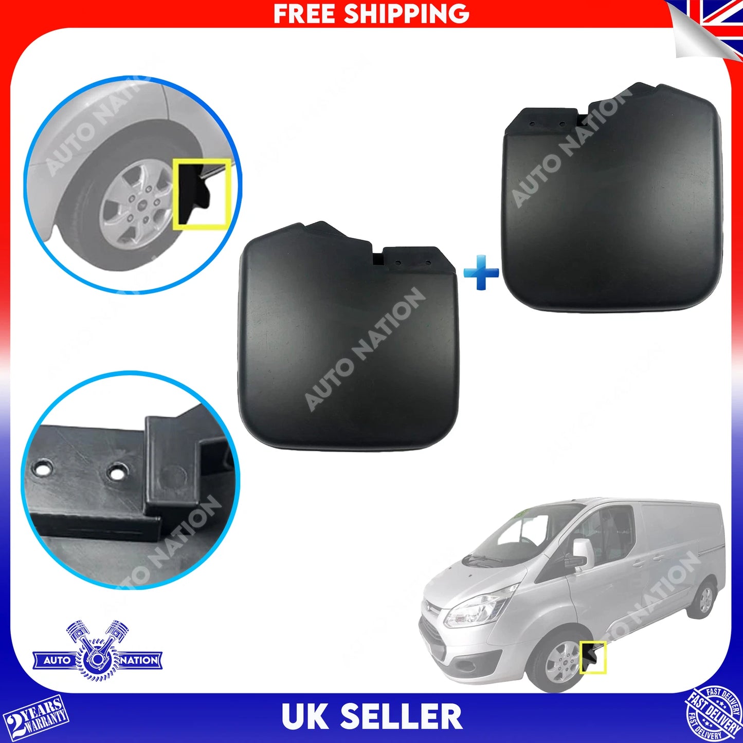 Motoviano Ford Transit Custom Front Mudflaps Guard Pair Left and Right (2012-Onwards)