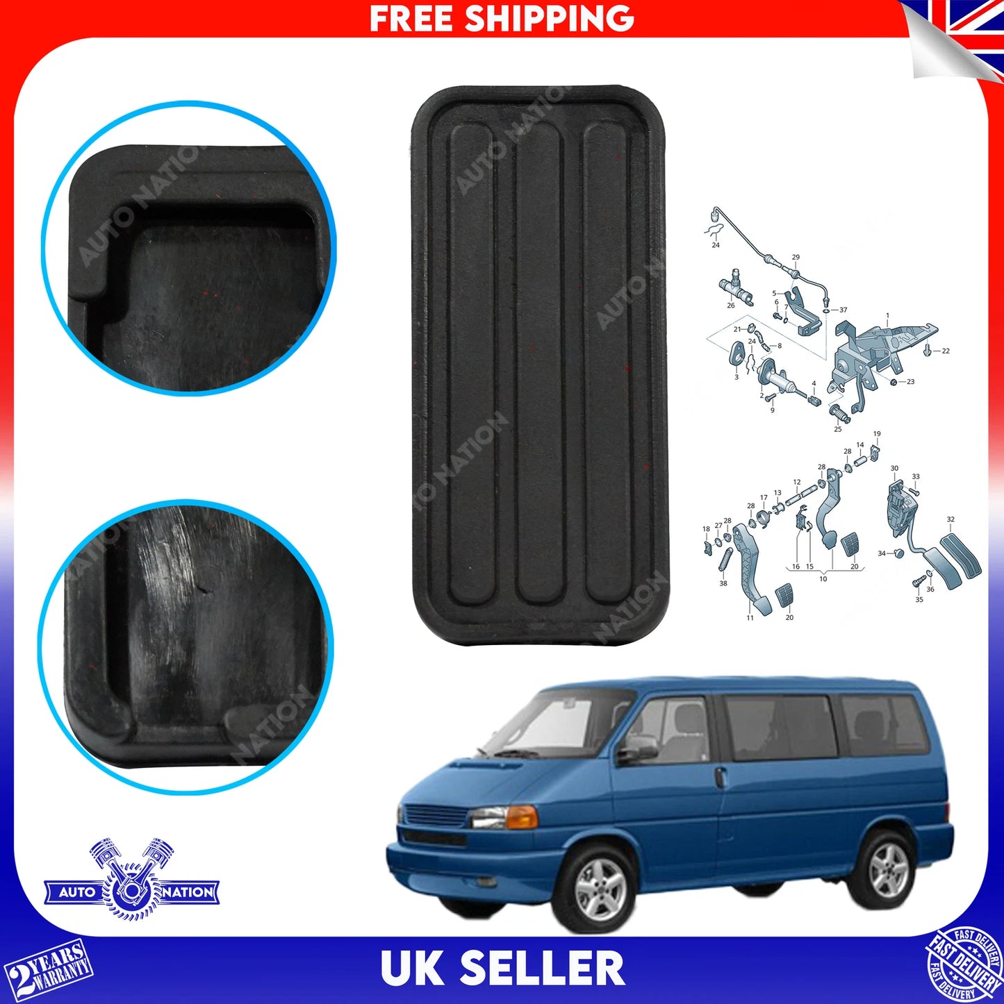 Motoviano VW Transporter T4 Golf MK2 MK3 & Audi Seat Gas Pedal Pad Accelerator Rubber (1979-2010)