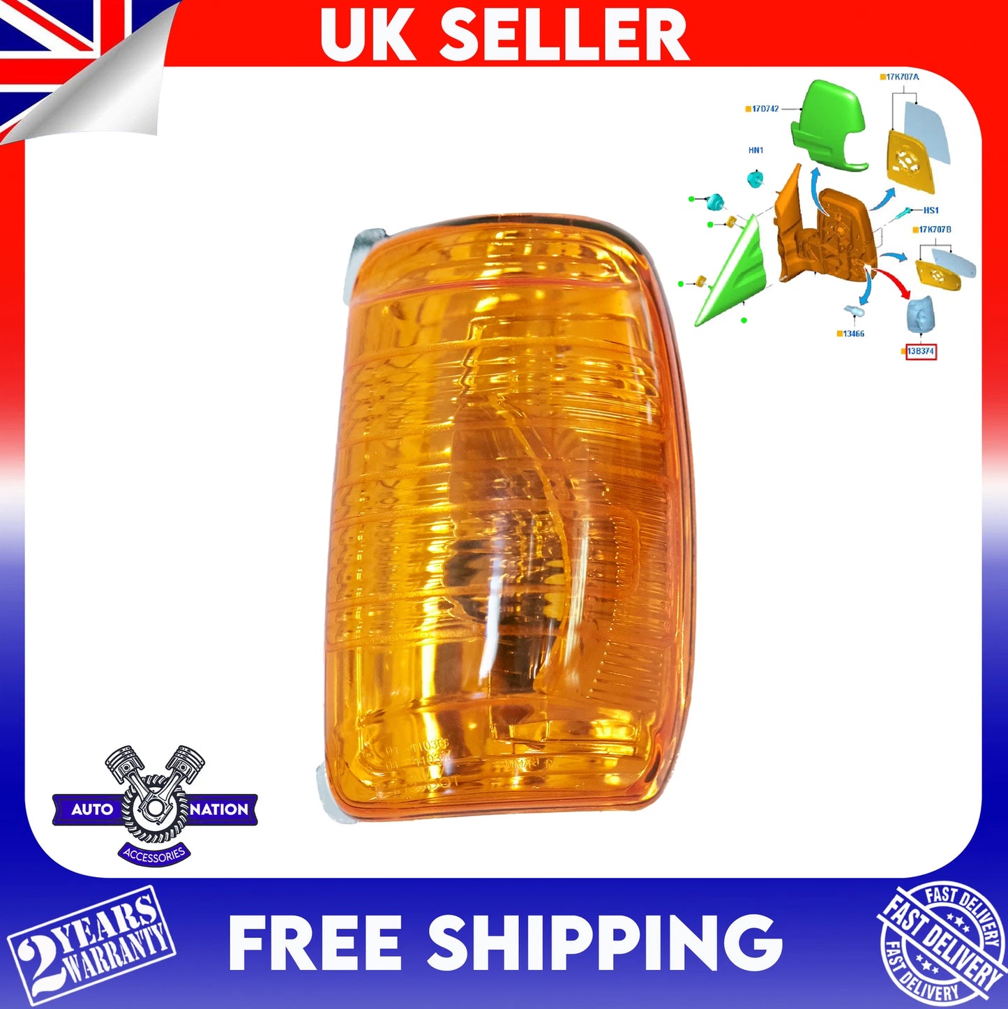Motoviano Left Wing Mirror Indicator Amber Lens for Ford Transit MK8 (2014-Onwards)