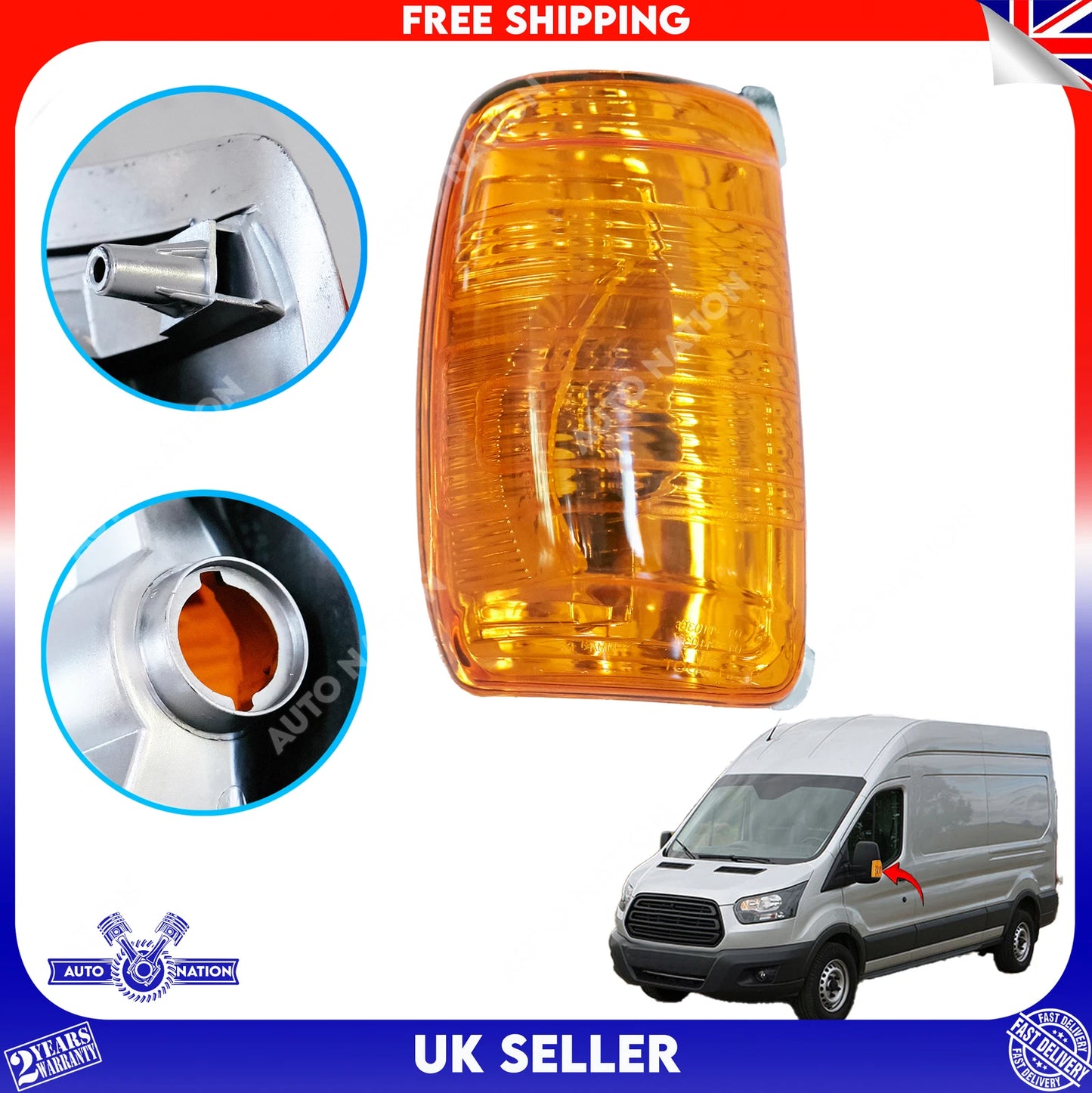 Motoviano Right Wing Mirror Indicator Amber Lens for Ford Transit MK8 (2014-Onwards)