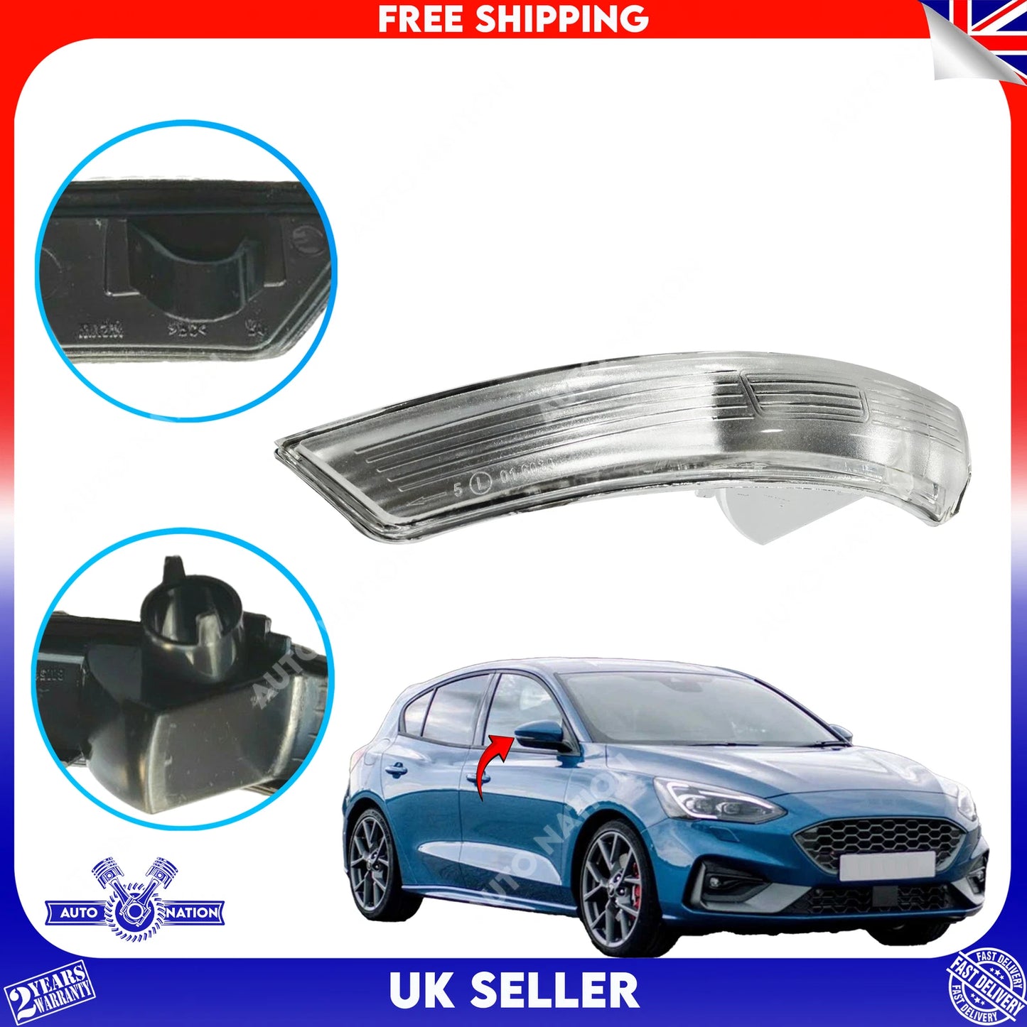 Motoviano Right Wing Mirror Indicator Clear Lens for Ford Focus & Mondeo