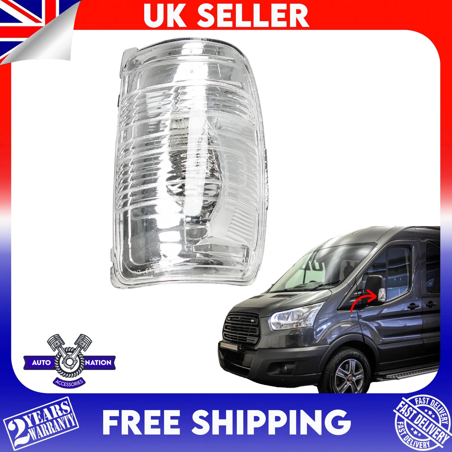 Motoviano Right Wing Mirror Indicator Clear Lens for Ford Transit MK8 (2014-Onwards)