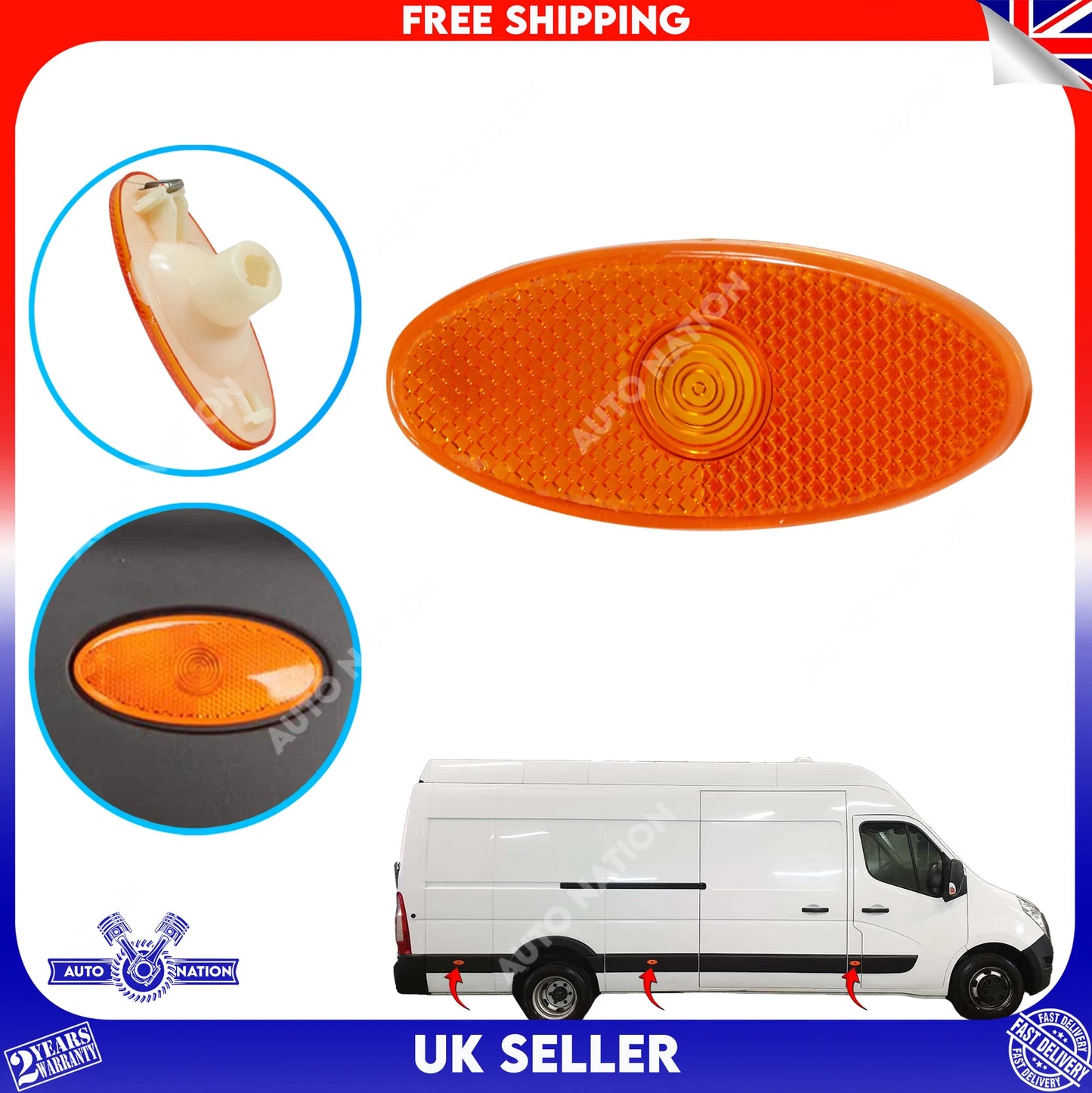 Motoviano 3x Side Door Marker Lamp Assembly for Renault Master & Vauxhall Movano B (2010-Onwards)