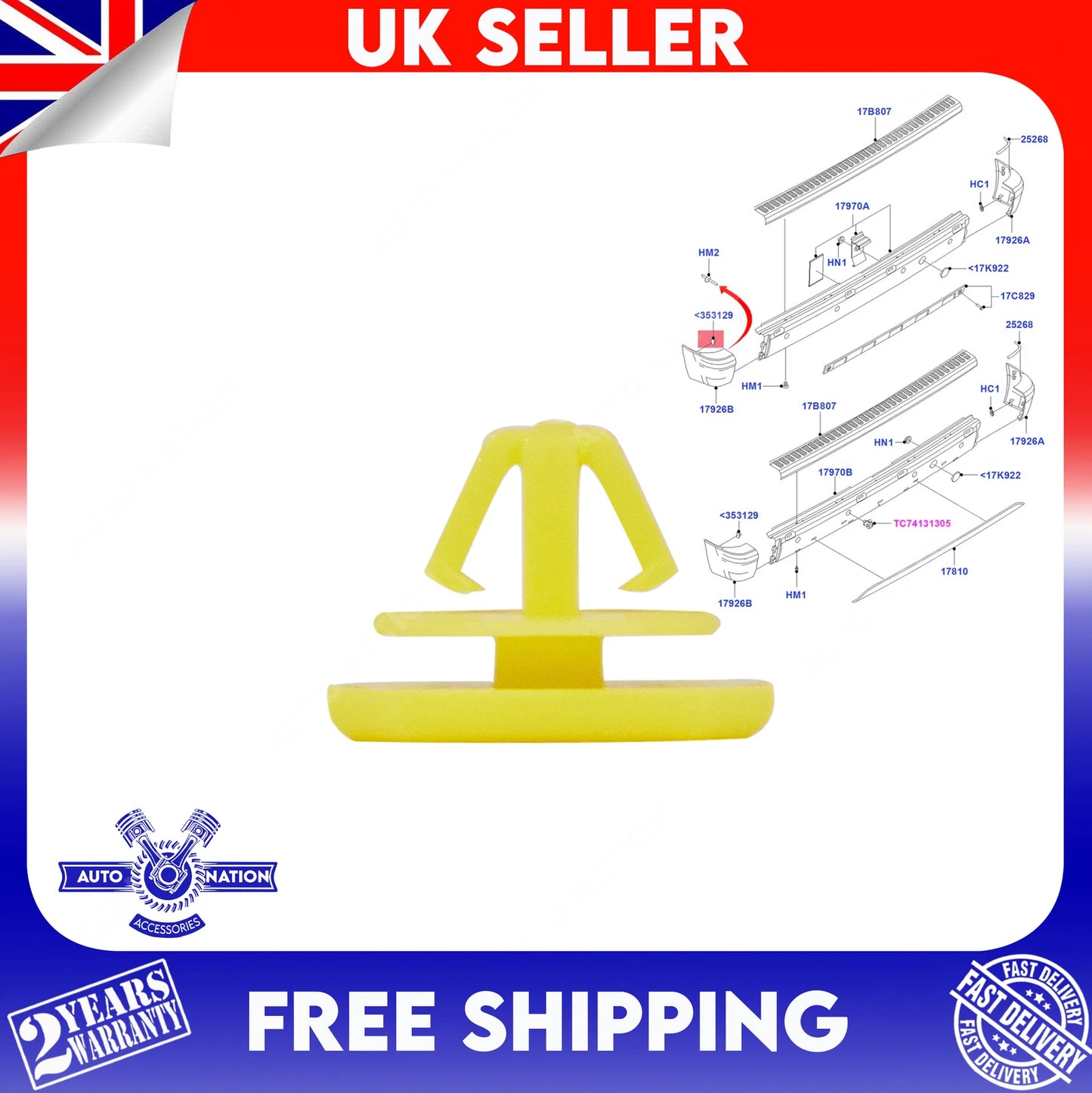 Motoviano 12x Front Wheel Arch Trim Clips for Ford Transit & Tourneo Connect (2002-2013)